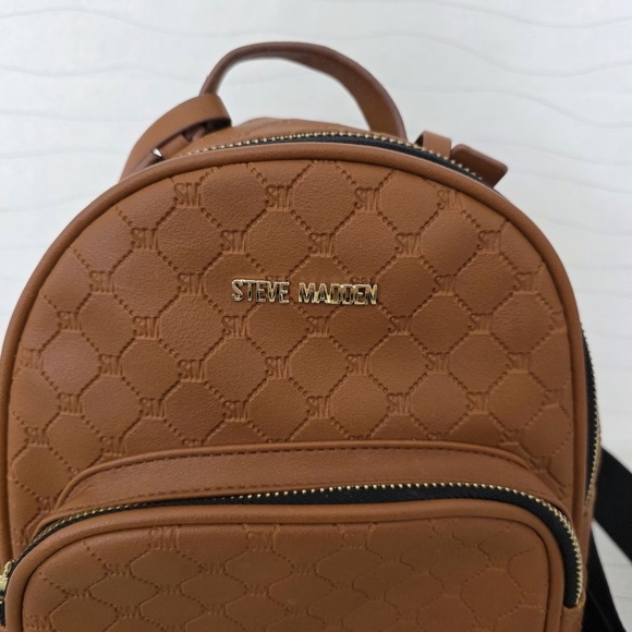 Steve Madden Womens Embossed Pattern Congac PVC Mini Backpack Bag Purse - Picture 2 of 9